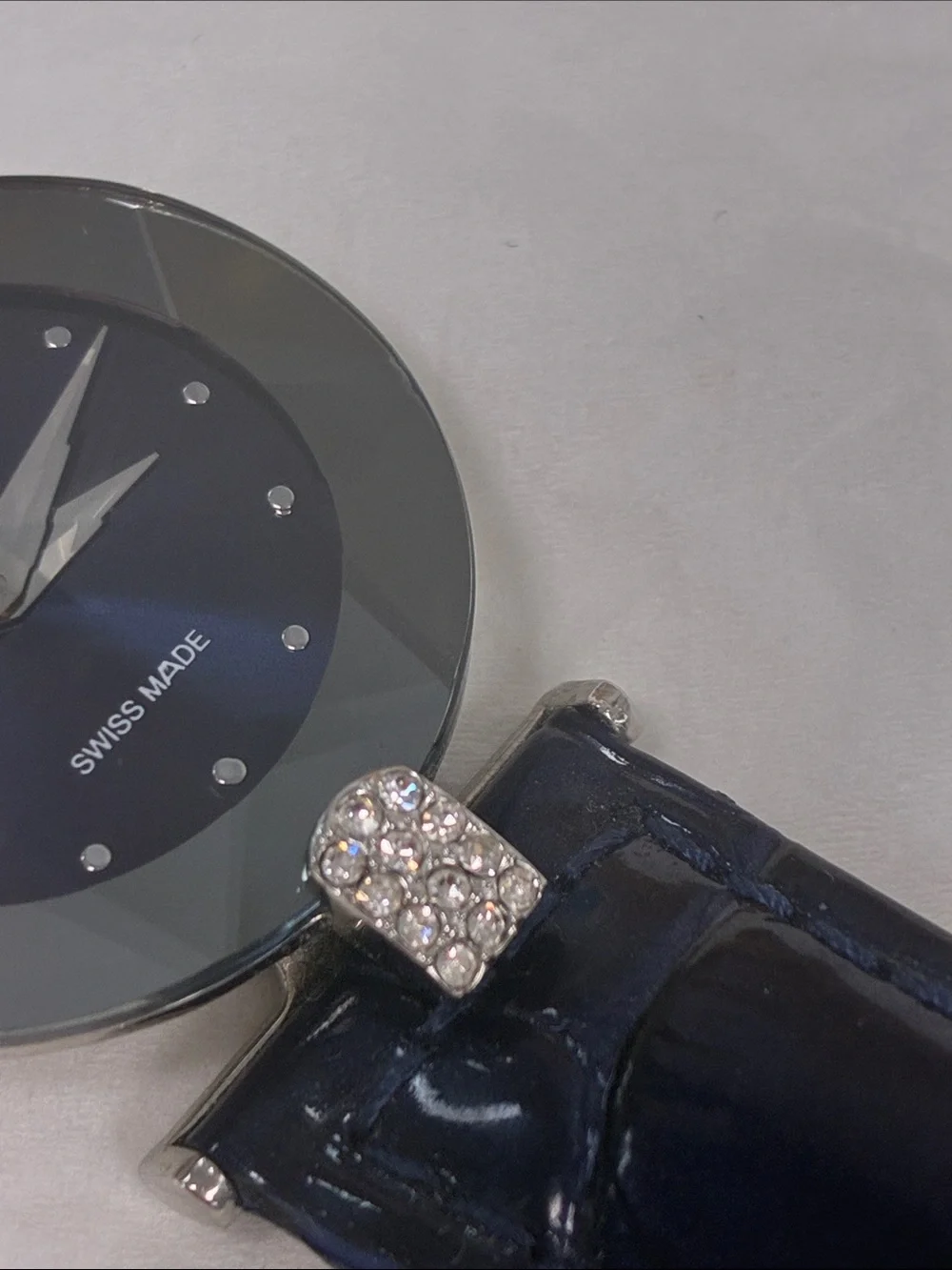 Women Jowissa Swiss  Blue Faceted Crystal Accent Leather Strap Watch